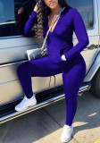 Plus Size Women Sports Zipper Solid Top and Pants Two-piece Set