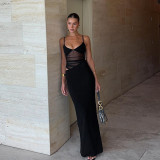 Women Sexy Mesh Patchwork Strap Dress