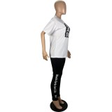 Women Spring Summer Letter Print Casual Sports Top and Pants Two-piece Set