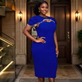 Women Round Neck Beaded Party Formal Party Hollow Bodycon Dress