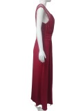 Women Sexy V-neck Sleeveless Lace Slit Dress