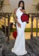 Women solid elegant pleated asymmetric stand collar sleeveless dress