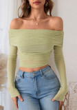 Women Off Shoulder Mesh Patchwork See-Through Long Sleeve Top