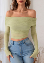 Women Off Shoulder Mesh Patchwork See-Through Long Sleeve Top