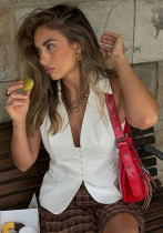 Women V Neck Turndown Collar American Career Casual Vest Top