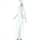 Women solid elegant pleated asymmetric stand collar sleeveless dress