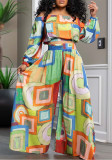 Plus Size Women Elegant Off Shoulder Long Sleeve Top and Pants Two-piece Set