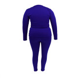 Plus Size Women Sports Zipper Solid Top and Pants Two-piece Set