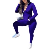 Plus Size Women Sports Zipper Solid Top and Pants Two-piece Set