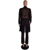 Women Spring Sexy Mesh See-Through Top and Pants Four-piece Set