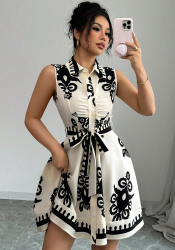 Women summer print sleeveless dress