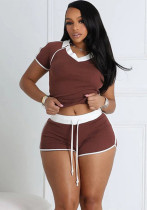 Women Spring Summer Sexy Short Sleeve Top and Shorts Two-Piece Set