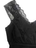 Women Sexy V-neck Sleeveless Lace Slit Dress