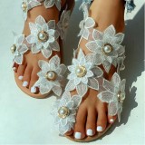 Flower Women's Sandals with Toe Rivet Flat Shoes for Holidays