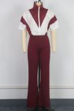 Summer Women's Casual Zipper Patchwork Contrast Jumpsuit