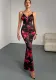 Summer Style Elegant Print V-Neck Strap Bodycon Long Dress