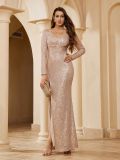 V-Neck Long Sleeve Bodycon Fishtail Wedding Dress for Women Formal Luxury Evening Wear