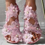 Flower Women's Sandals with Toe Rivet Flat Shoes for Holidays