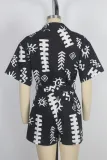 Summer Women's Turndown Collar Slim Waist Short Sleeve Casual Loose Jumpsuit