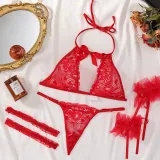 Lace Temptation Halter Neck Sexy Four-Piece Lingerie Set