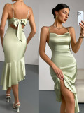 Ruffled Satin Dress for Women Luxury Birthday Fishtail Dress