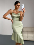 Ruffled Satin Dress for Women Luxury Birthday Fishtail Dress