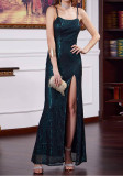Summer Women's Square Neck High-Waist Slim Split Sequin Strap Dress
