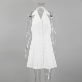 Linen Halter Neck Sexy Low Back Spring/Summer Short Dress