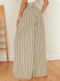 Women's Stripes Loose Casual Trousers Slim Waist Wide-Leg Pants