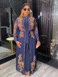 Plus Size Muslim Fashion Women's African Two-Piece Robe Dress Set