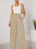 Women's Stripes Loose Casual Trousers Slim Waist Wide-Leg Pants