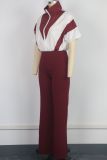 Summer Women's Casual Zipper Patchwork Contrast Jumpsuit