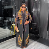 Plus Size Muslim Fashion Women's African Two-Piece Robe Dress Set
