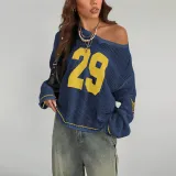 Fashion Casual Street Trend Print V-Neck Long Sleeve Knitted Sweater