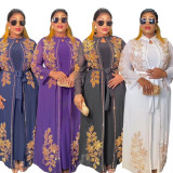 Plus Size Muslim Fashion Women's African Two-Piece Robe Dress Set