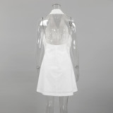 Linen Halter Neck Sexy Low Back Spring/Summer Short Dress