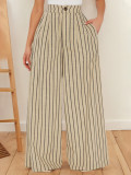 Women's Stripes Loose Casual Trousers Slim Waist Wide-Leg Pants