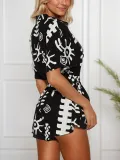 Summer Women's Turndown Collar Slim Waist Short Sleeve Casual Loose Jumpsuit