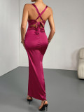 Stylish Summer Holiday Sexy Lace Patchwork Split Strap Slim Long Dress