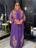 Plus Size Muslim Fashion Women's African Two-Piece Robe Dress Set