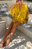 Summer Women's Fashion Bat Sleeve V-Neck Striped Print Slim Waist Dress