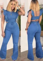 Spring Women's Ruffled Denim Jumpsuit