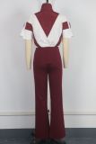 Summer Women's Casual Zipper Patchwork Contrast Jumpsuit
