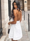 Linen Halter Neck Sexy Low Back Spring/Summer Short Dress
