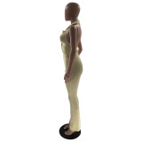 Women's Solid Color Sexy Low Back Halter Neck Turndown Collar Jumpsuit