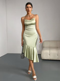 Ruffled Satin Dress for Women Luxury Birthday Fishtail Dress