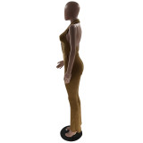 Women's Solid Color Sexy Low Back Halter Neck Turndown Collar Jumpsuit
