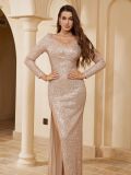 V-Neck Long Sleeve Bodycon Fishtail Wedding Dress for Women Formal Luxury Evening Wear