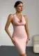 Women's Pink Strap V-Neck Low Back Lace-Up Sexy Dress