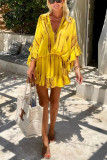 Summer Women's Fashion Bat Sleeve V-Neck Striped Print Slim Waist Dress